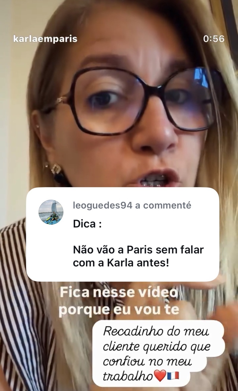 Depoimento de cliente publicado no Instagram @karlaemparis